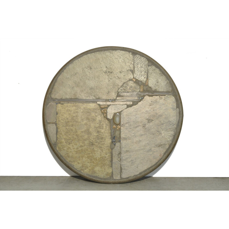 Vintage Brutalist round natural stone coffee table by sculptor Paul Kingma, Netherlands 1991