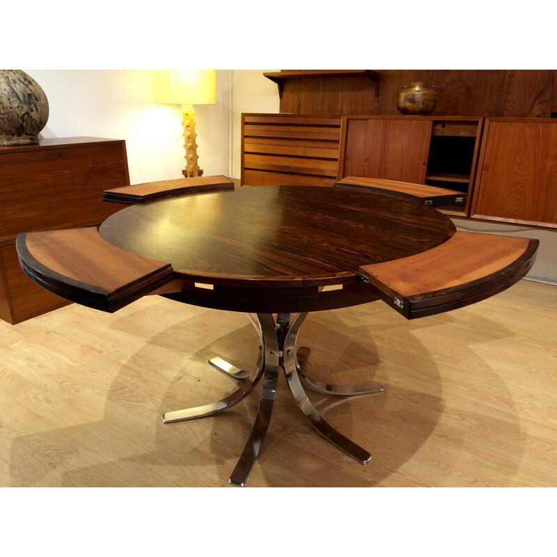 Originale table ronde extensible Dyrlund "Flip Flap" en palissandre - 1960