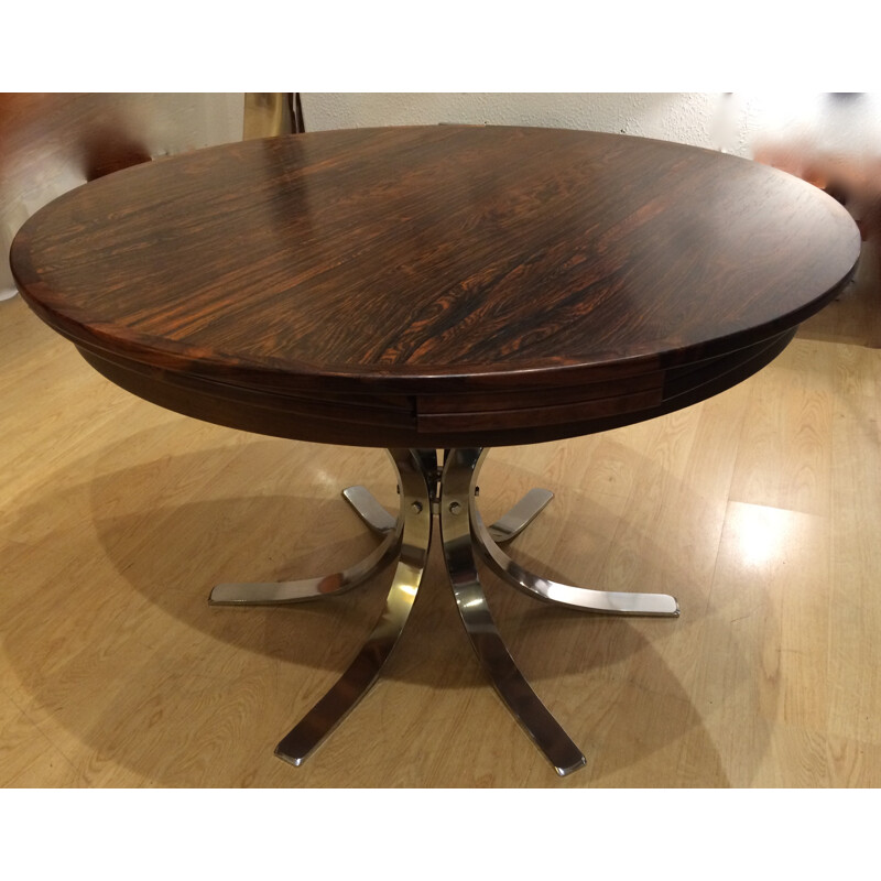 Originale table ronde extensible Dyrlund "Flip Flap" en palissandre - 1960