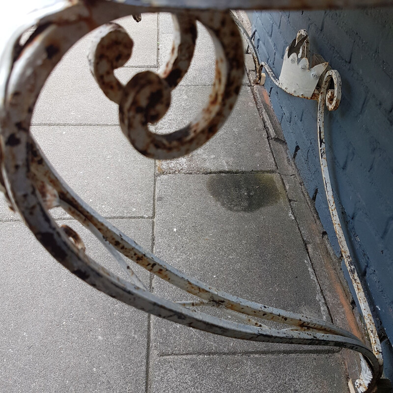 Vintage patinated wrought iron & marble console table, early 20th Century