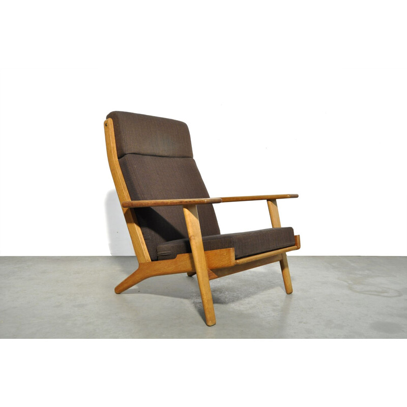 Fauteil lounge vintage en chêne à dossier haut GE 290 de Hans J. Wegner pour Getama, Danemark, 1950 