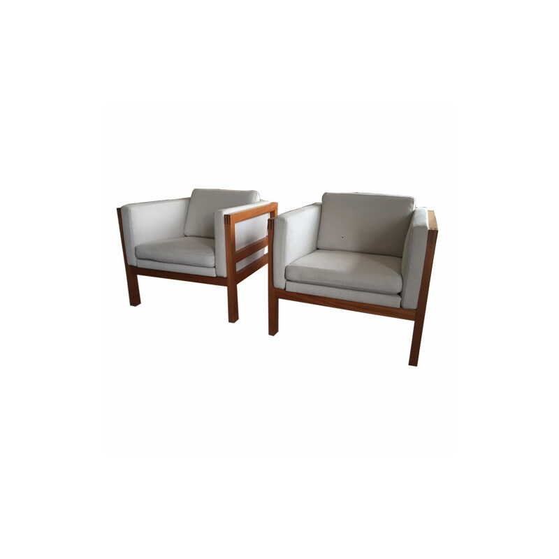 Pair of Soborg Mobler "440" armchairs in fabric, Christian HVIDT - 1960s 