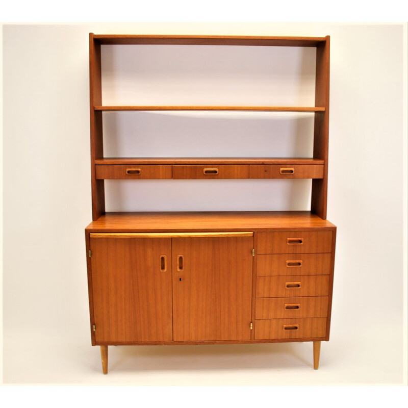 Vintage wall cupboard with desktop and removable teak bookshelf Danish