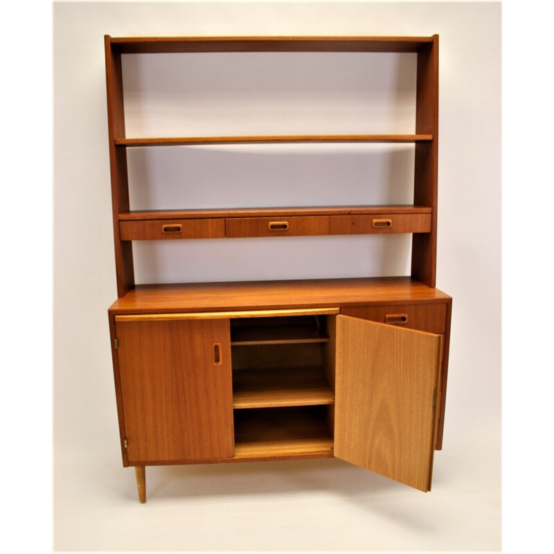 Vintage wall cupboard with desktop and removable teak bookshelf Danish