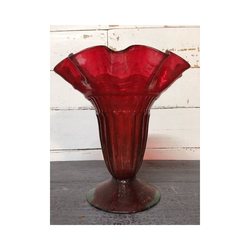 Vintage Large bouquet of flowers in glass and its vase 1960s