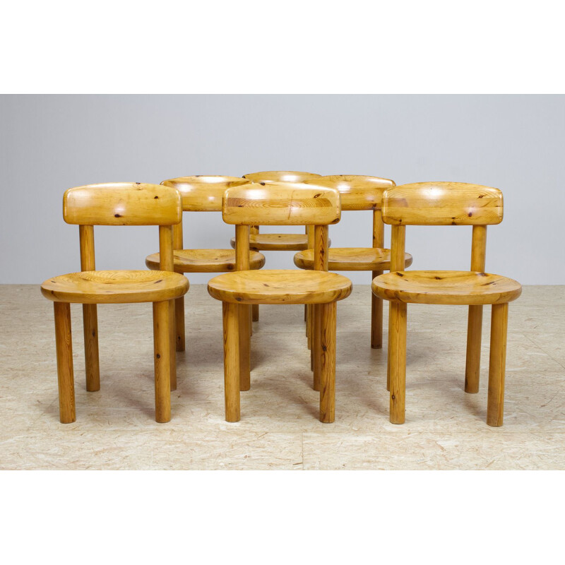 Set of 6 vintage Rainer Daumiller dining room chairs in pine 1970