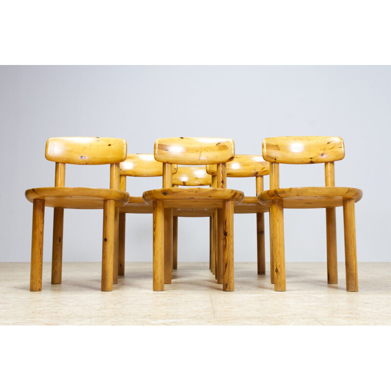 Set of 6 vintage Rainer Daumiller dining room chairs in pine 1970