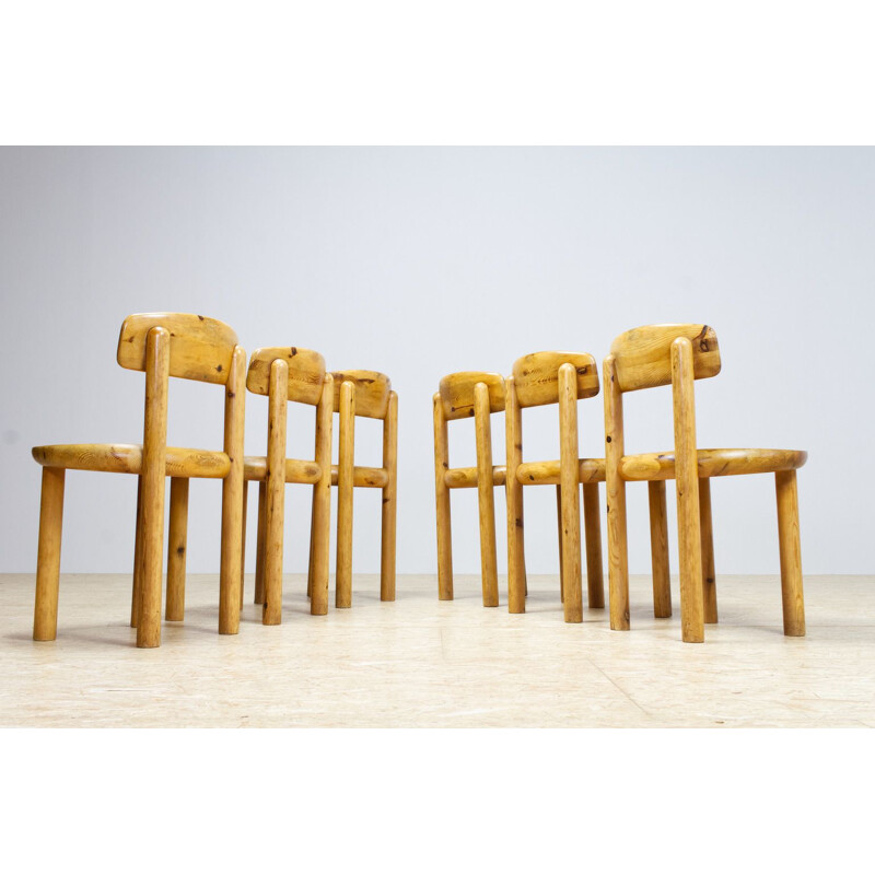 Set of 6 vintage Rainer Daumiller dining room chairs in pine 1970