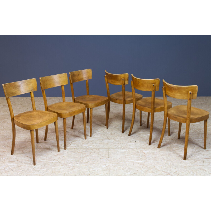 Set of 6 vintage plywood dining room chairs 1950s