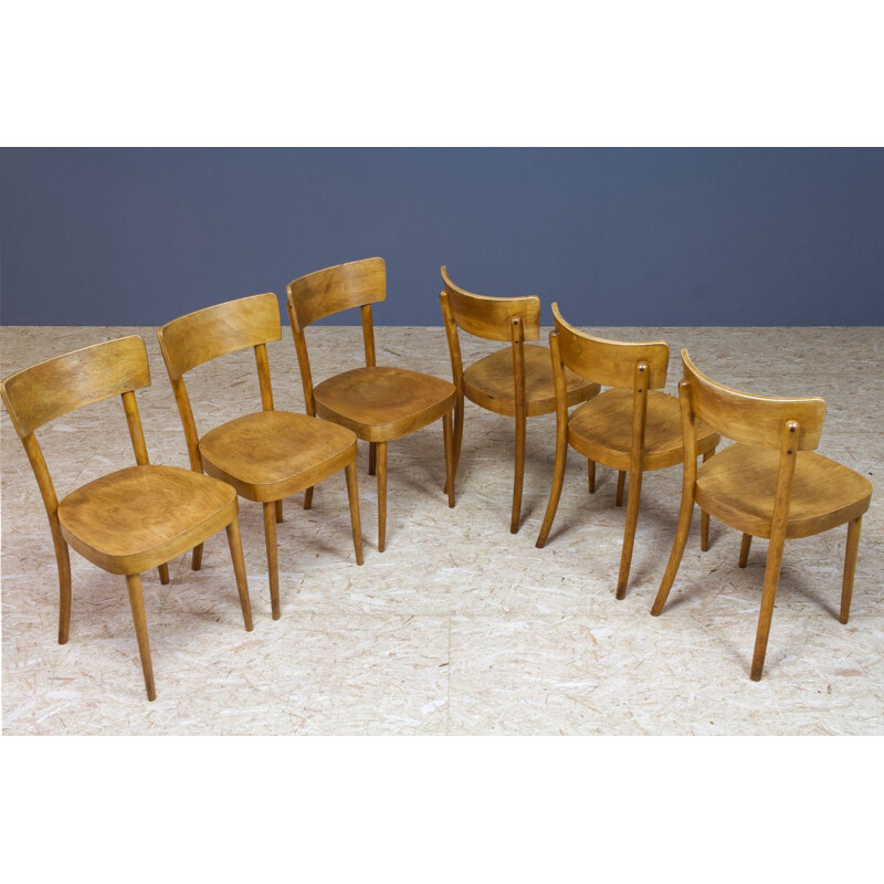 Set of 6 vintage plywood dining room chairs 1950s