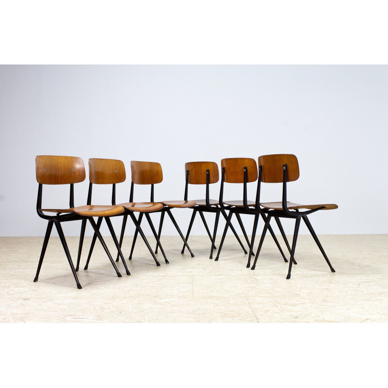 Lot de 6 chaises vintage Friso Kramer Result en contreplaqué 1962 