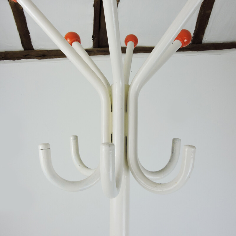 Vintage white coat rack with orange legs, 1960