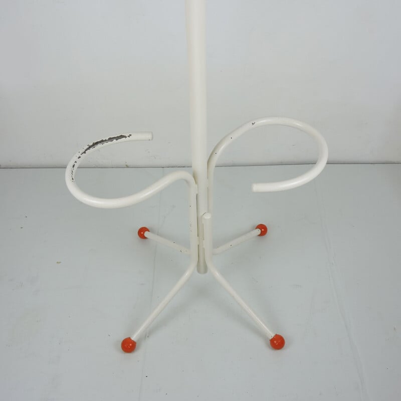 Vintage white coat rack with orange legs, 1960