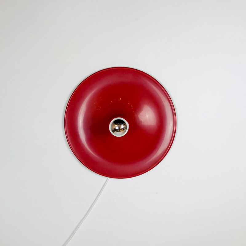 Vintage Red Wall Lamp Disc in Aluminium, 1970s