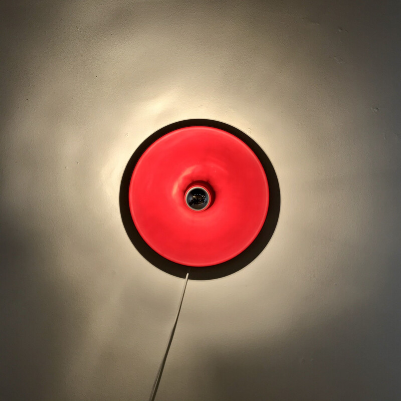 Vintage Red Wall Lamp Disc in Aluminium, 1970s