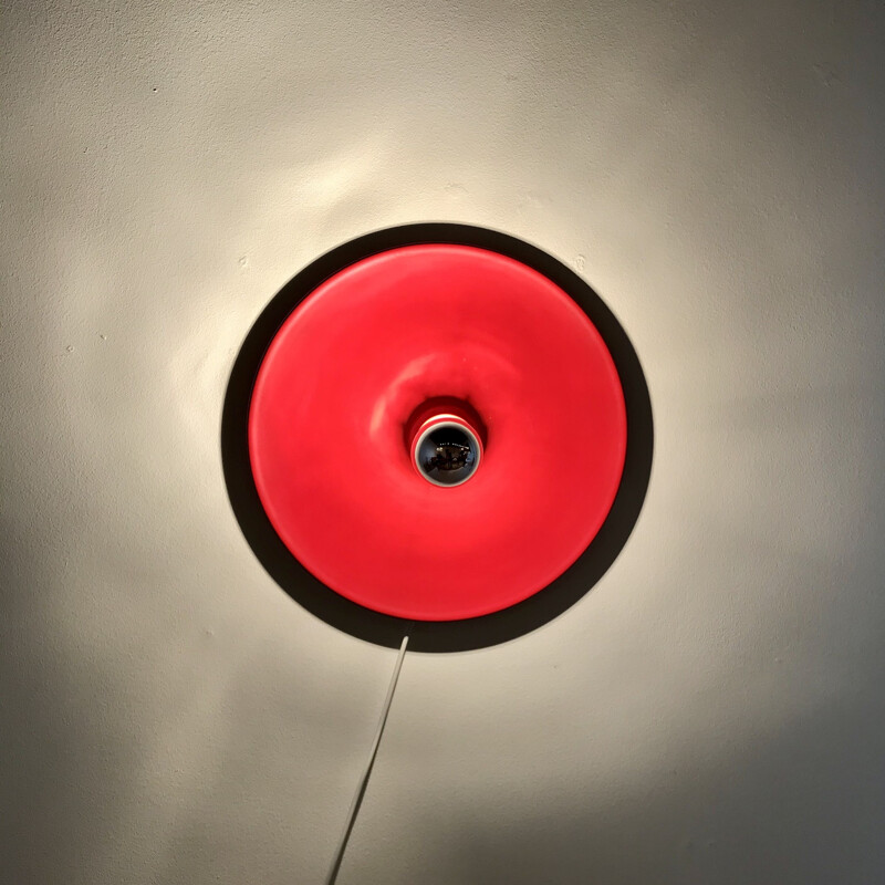 Vintage Red Wall Lamp Disc in Aluminium, 1970s