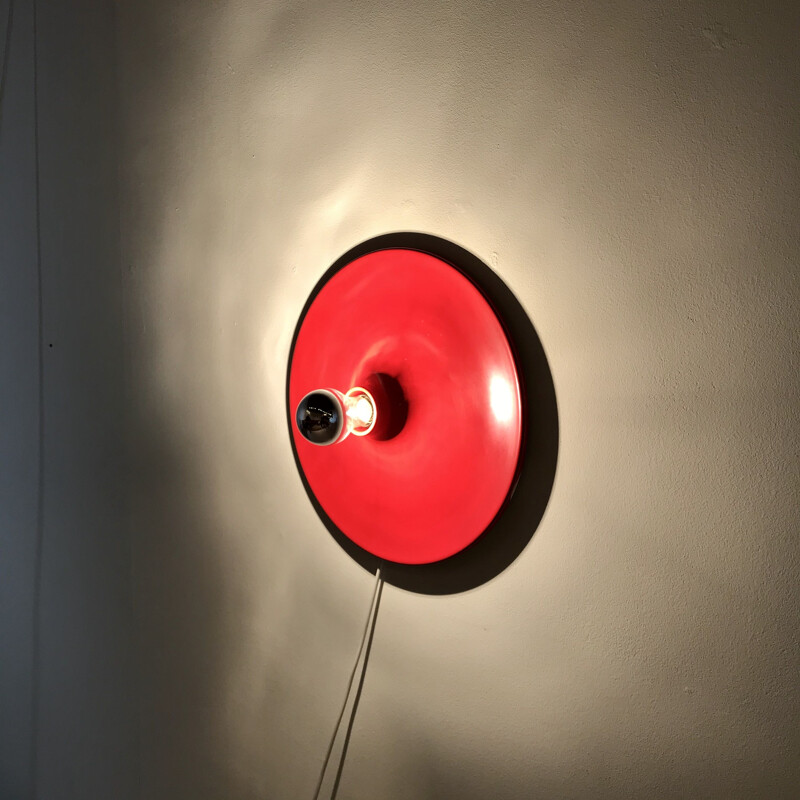Vintage Red Wall Lamp Disc in Aluminium, 1970s