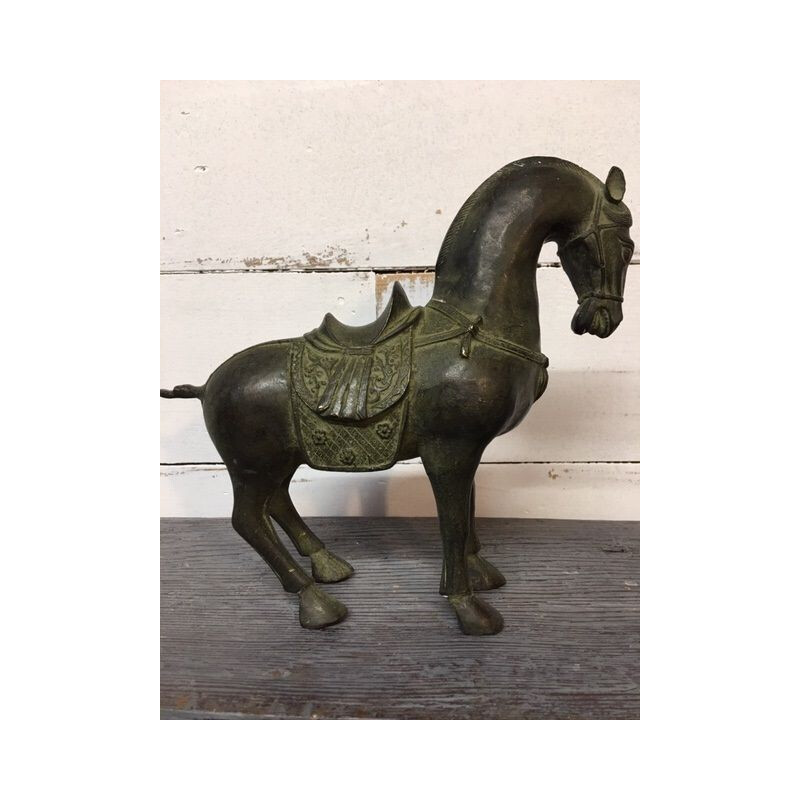 Vintage horse sculpture in bronze with green patina