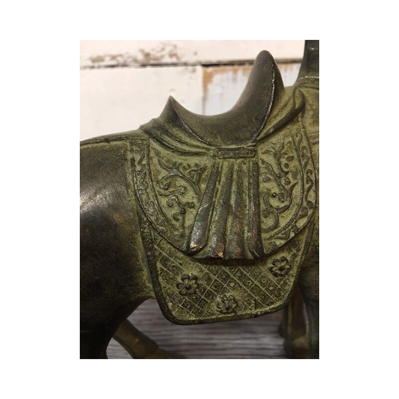 Sculpture cheval vintage en bronze patine verte