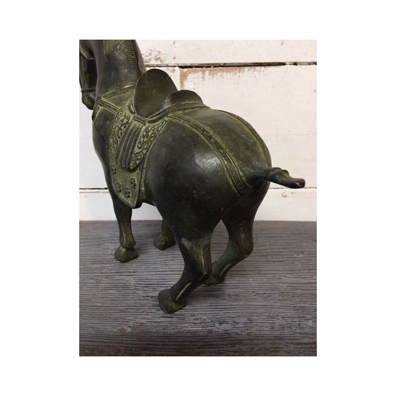 Sculpture cheval vintage en bronze patine verte