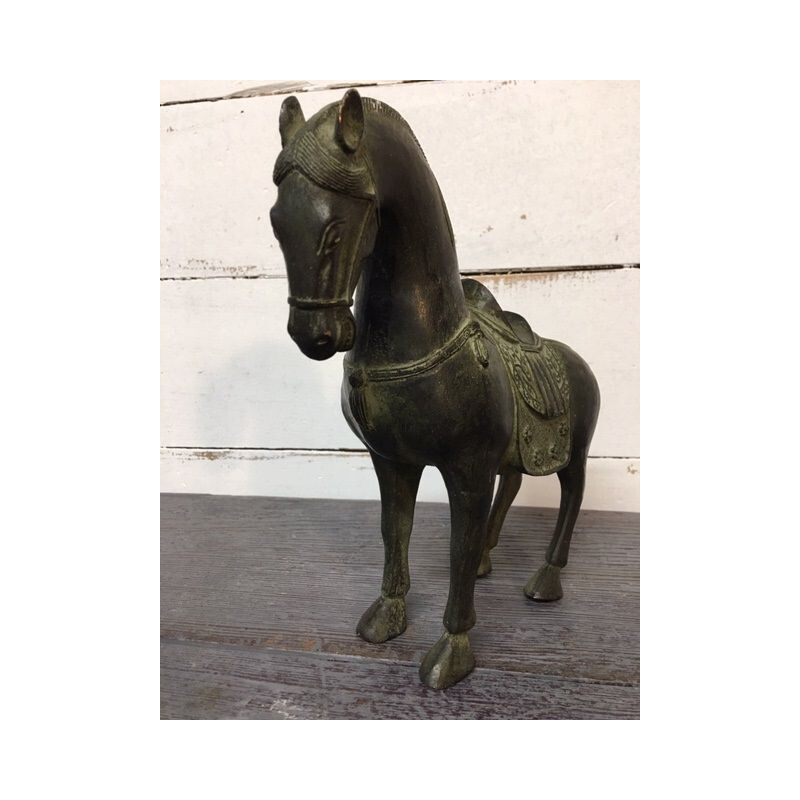 Vintage horse sculpture in bronze with green patina