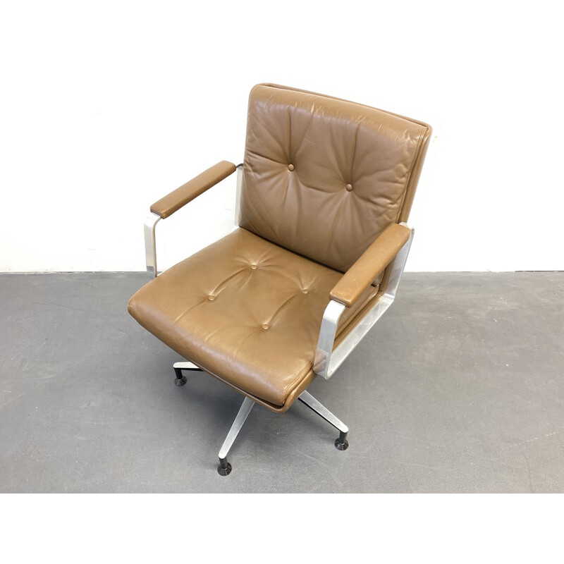 Vintage Office or Conference Chair Swivel Chair brown Leather Wilde & Spieth, Germany 1960s