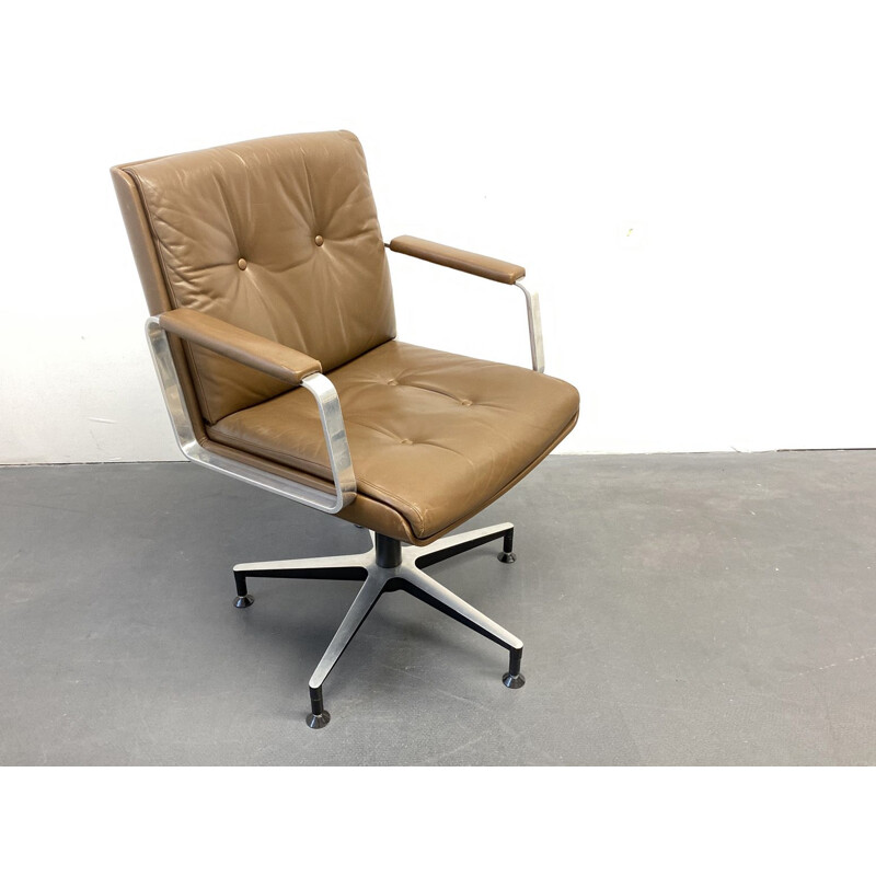 Vintage Office or Conference Chair Swivel Chair brown Leather Wilde & Spieth, Germany 1960s