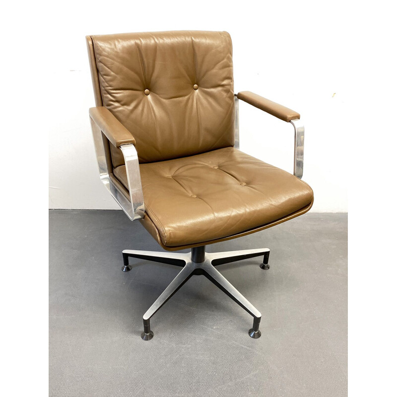 Vintage Office or Conference Chair Swivel Chair brown Leather Wilde & Spieth, Germany 1960s