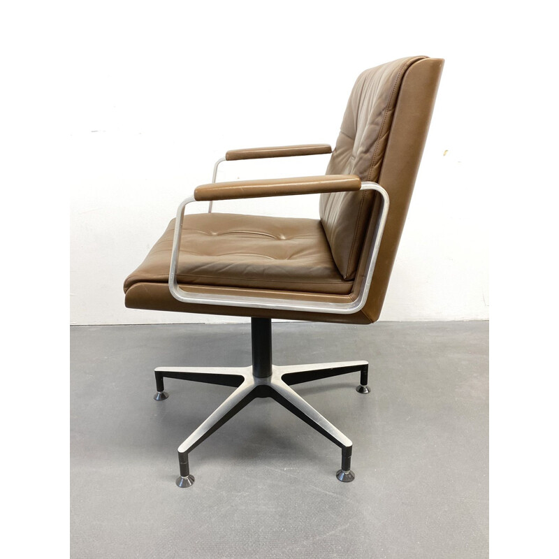 Vintage Office or Conference Chair Swivel Chair brown Leather Wilde & Spieth, Germany 1960s