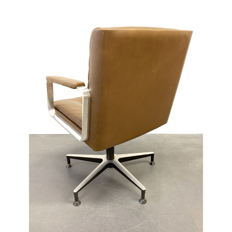 Vintage Office or Conference Chair Swivel Chair brown Leather Wilde & Spieth, Germany 1960s