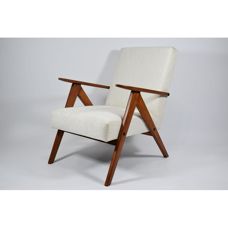 Vintage armchair VAR, 1960s, fully renovated, upholstered, beige color Scandinavian 1960