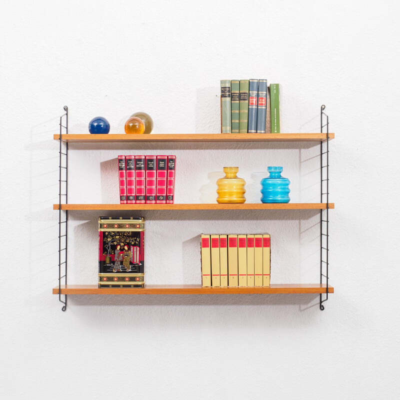Vintage wall shelf, large teak shelves 1960s