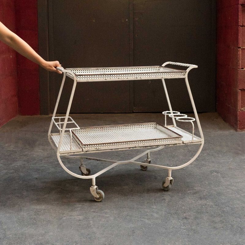 Vintage rolling brass serving table