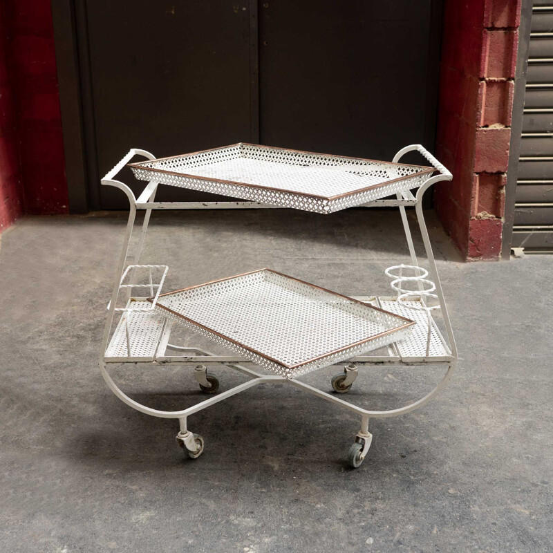 Vintage rolling brass serving table