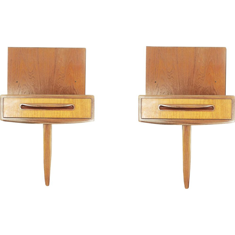 Mid-Century pair of  G-Plan Fresco Teak Floating Bedside Cabinets,1960s