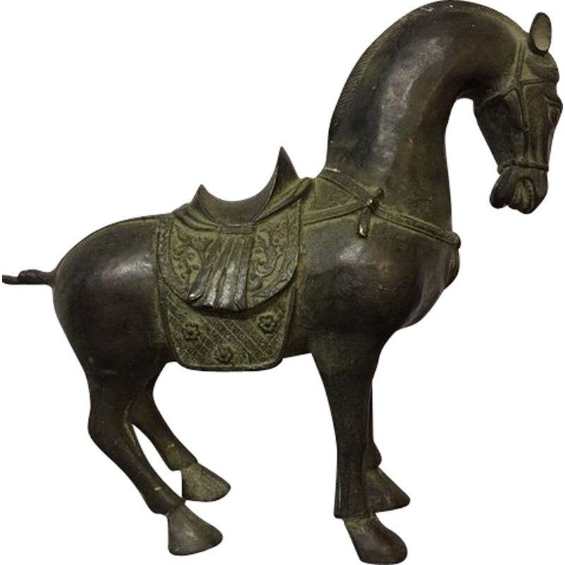 Vintage horse sculpture in bronze with green patina