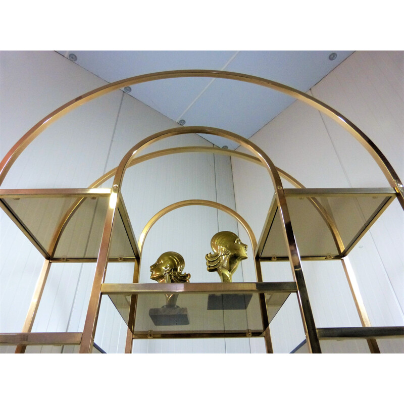 Large vintage brass & smoked glass display 1960s