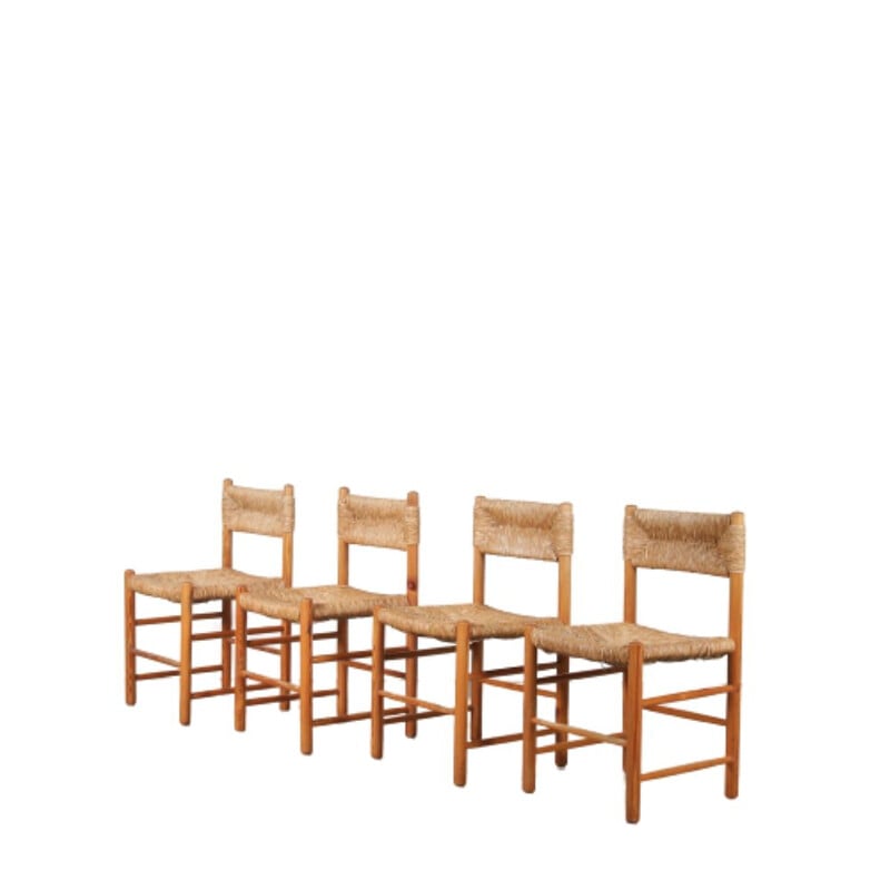 Set of 4 Vintage "Dordogne" dining chairs by Robert Sentou for Charlotte Perriand, France 1950