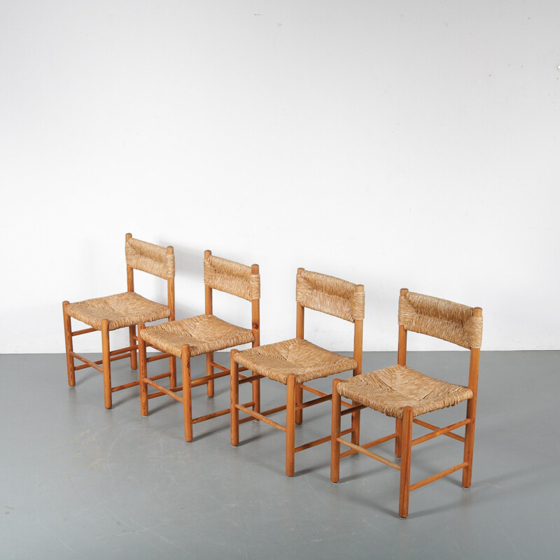 Set of 4 Vintage "Dordogne" dining chairs by Robert Sentou for Charlotte Perriand, France 1950