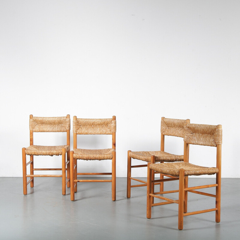 Set of 4 Vintage "Dordogne" dining chairs by Robert Sentou for Charlotte Perriand, France 1950