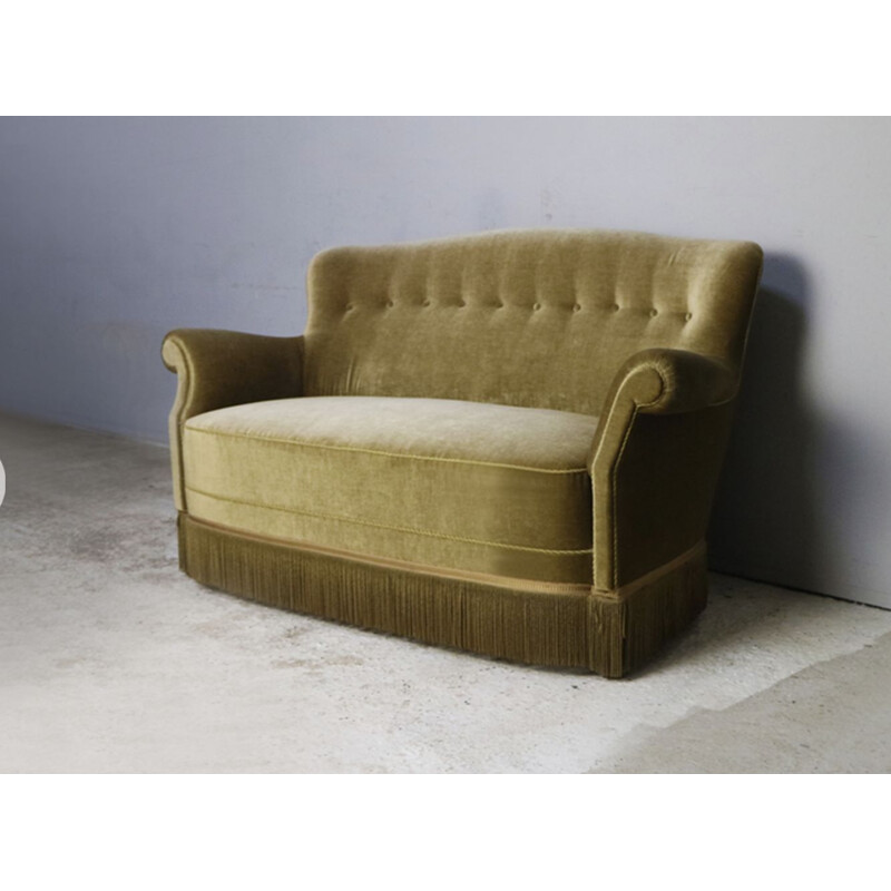 Mid century 2 seat sofa in gold velour Danish 1930s