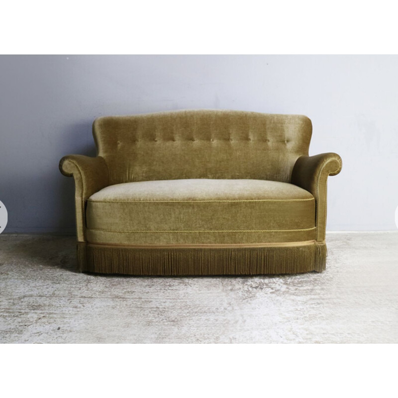 Mid century 2 seat sofa in gold velour Danish 1930s