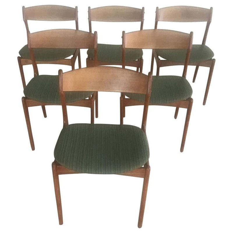 Ensemble de 6 chaises vintage en teck, Inc. Reupholstery par Erik Buch Danois