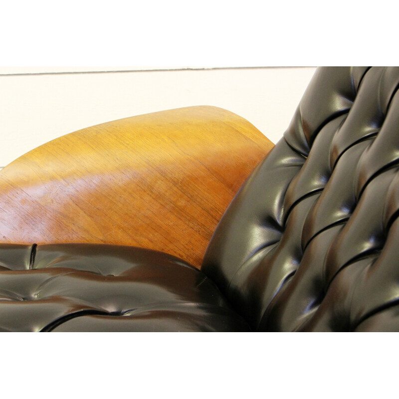 Plycraft armchair and ottoman in wood and leatherette, George MULHAUSSER - 1960s