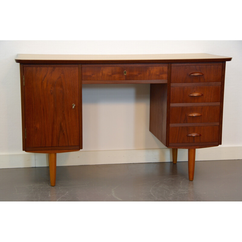 Mid-century Scandinavian writing desk with a lockable compartment and 4 drawers - 1960s