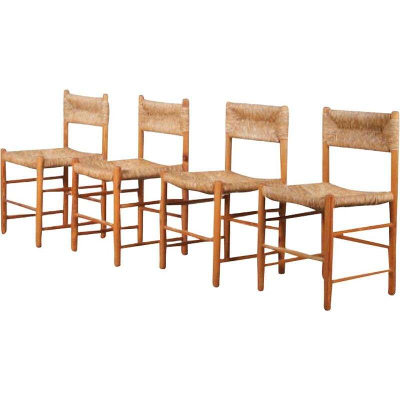 Set of 4 Vintage "Dordogne" dining chairs by Robert Sentou for Charlotte Perriand, France 1950