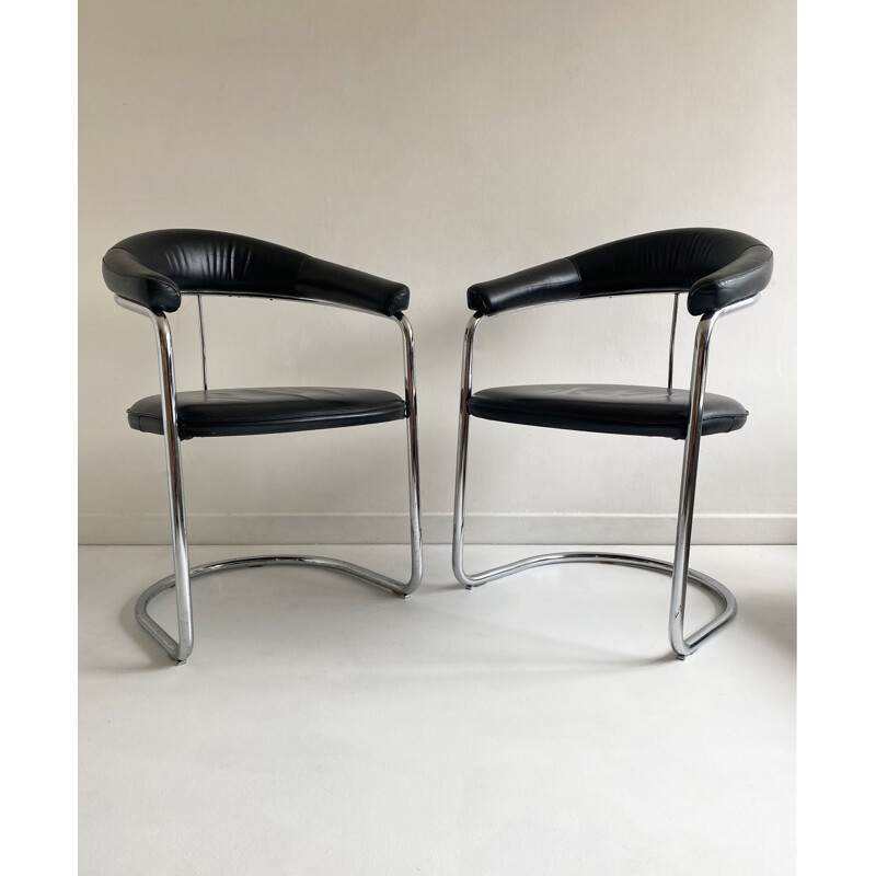 Pair of vintage Leather and Chrome Cantilever Chair Anton Lorenz  Bauhaus