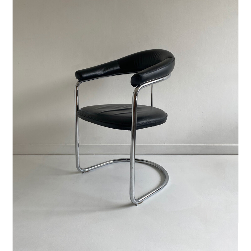 Paire de chaises vintage cantilever en cuir et chrome Anton Lorenz Bauhaus