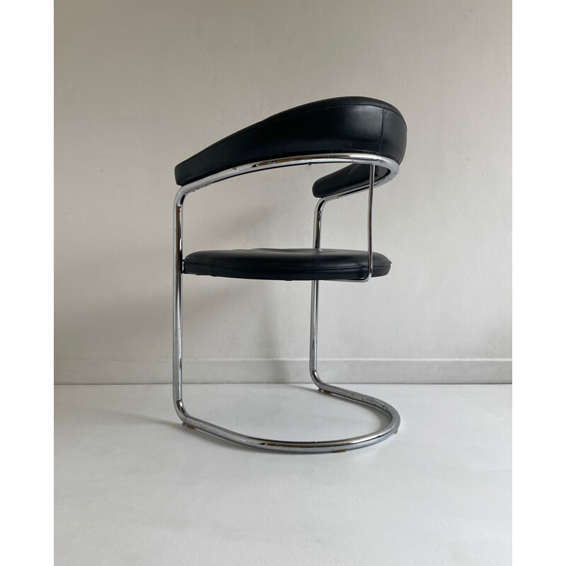 Pair of vintage Leather and Chrome Cantilever Chair Anton Lorenz  Bauhaus