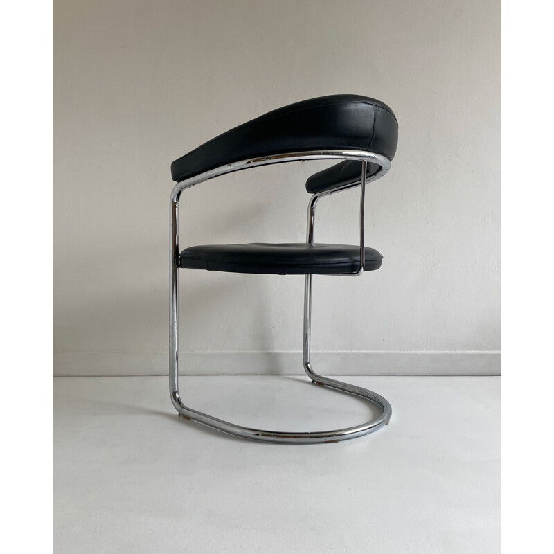 Paire de chaises vintage cantilever en cuir et chrome Anton Lorenz Bauhaus